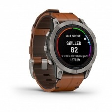 Умные часы FENIX 7 PRO Sapphire Solar титановый серый с коричневым кожаным ремешком
