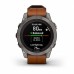 Умные часы FENIX 7 PRO Sapphire Solar титановый серый с коричневым кожаным ремешком