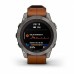Умные часы FENIX 7 PRO Sapphire Solar титановый серый с коричневым кожаным ремешком