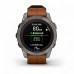 Умные часы Garmin FENIX 7 PRO Sapphire Solar титановый серый с коричневым кожаным ремешком