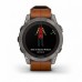 Умные часы Garmin FENIX 7 PRO Sapphire Solar титановый серый с коричневым кожаным ремешком